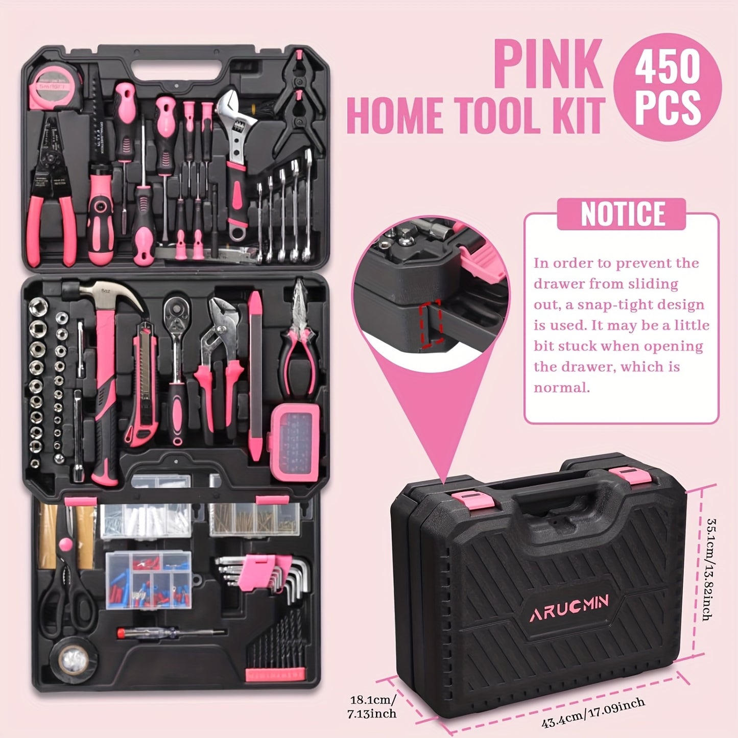 450pcs Pink Tool Kit