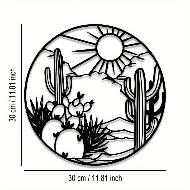 Desert Cactus Mountain Landscape Metal Wall Art for Home Decor
