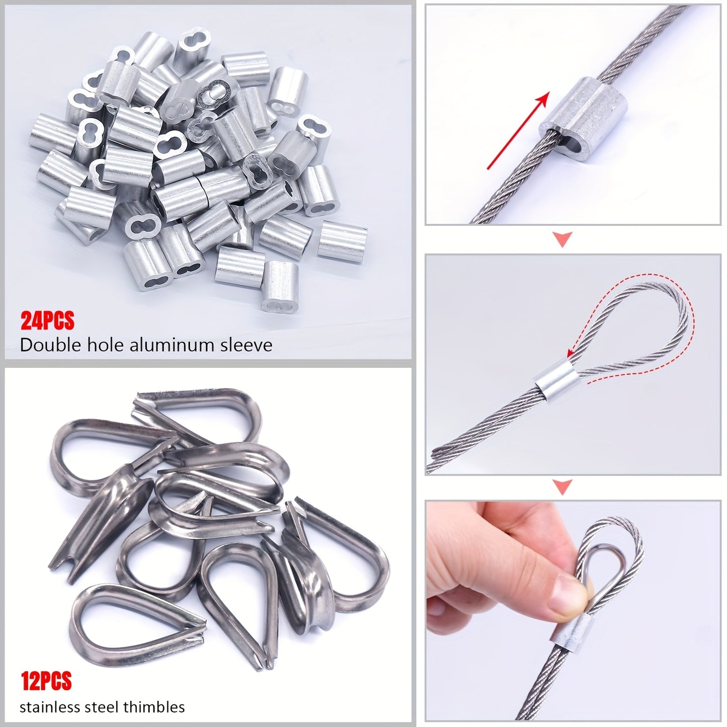 WERHOO 1/8 Inch Stainless Steel Wire Rope with Crimping Sleeves
