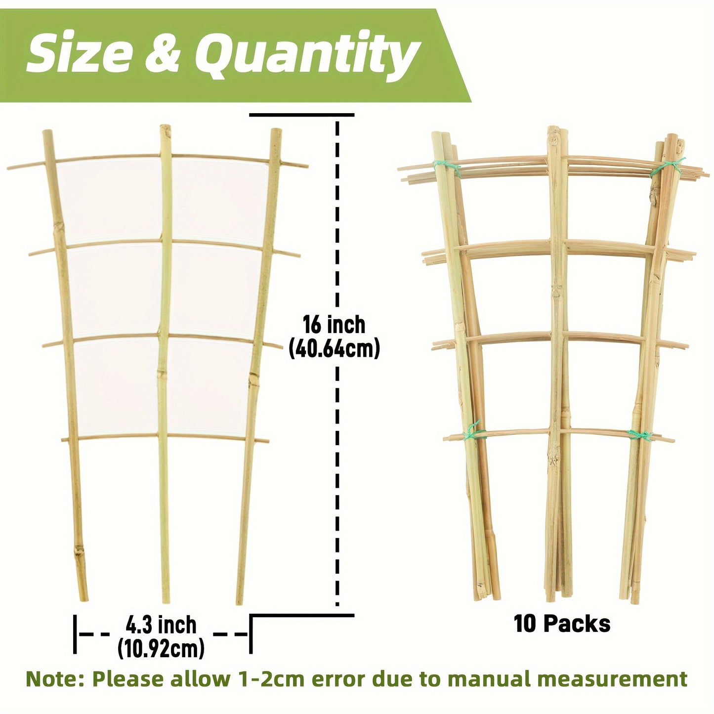5 or 10 Pack Bamboo Trellis for Climbing Plants 16 Inch Natural Garden Fan Shaped Plant Support Bracket Suitable for Potted Plant Decoration