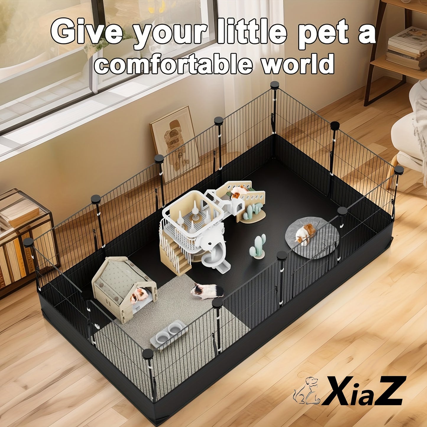 Guinea Pig Cage with Waterproof PVC Bottom Liner One-Hand Release Hook Triple Fixing C And C Cage for Guinea Pigs Bunny Rabbit Hedgehog Small Animal Indoor Playpen 48 Inch L X 24 Inch W X 16 Inch H Black