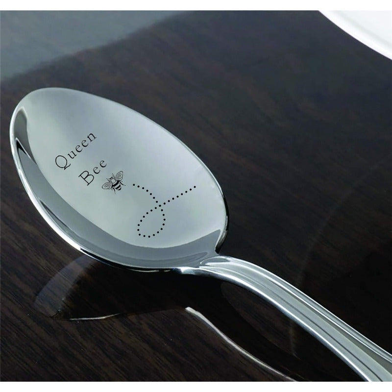 Engraved Stainless Steel Coffee Spoon with Queen Bee Design