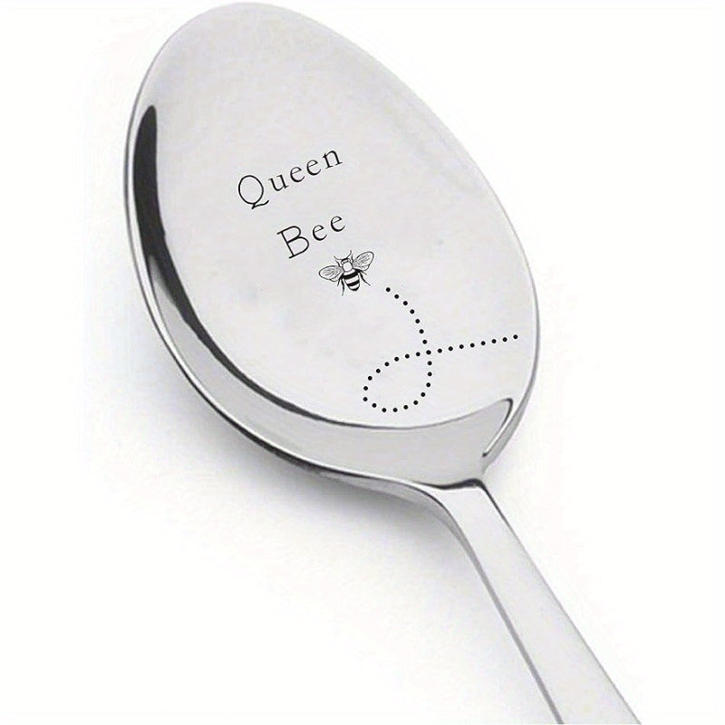 Engraved Stainless Steel Coffee Spoon with Queen Bee Design
