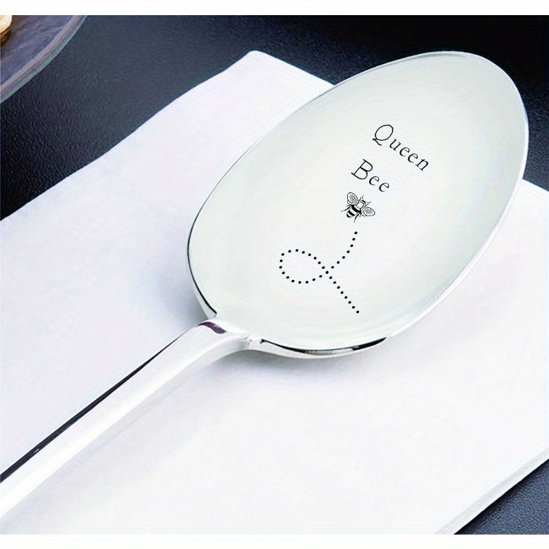 Engraved Stainless Steel Coffee Spoon with Queen Bee Design