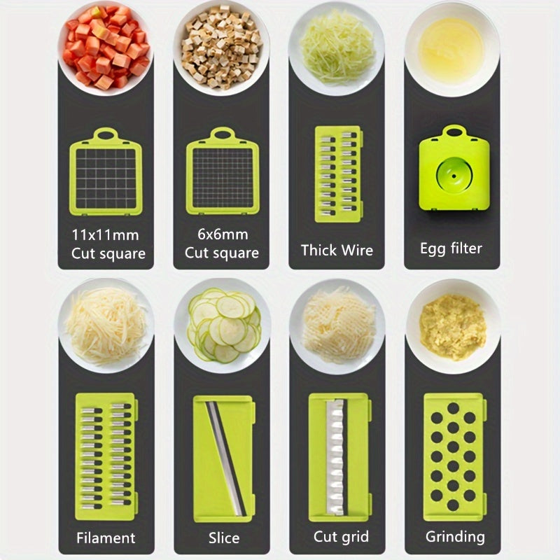 14 Piece Set Upgraded Vegetable Chopper Multifunctional Fruit Slicer Handle Food Grater Vegetable Slicer Cutter With Container Onion Mincer Chopper With Multiple Interchangeable Blades Household Potato Shredder Kitchen