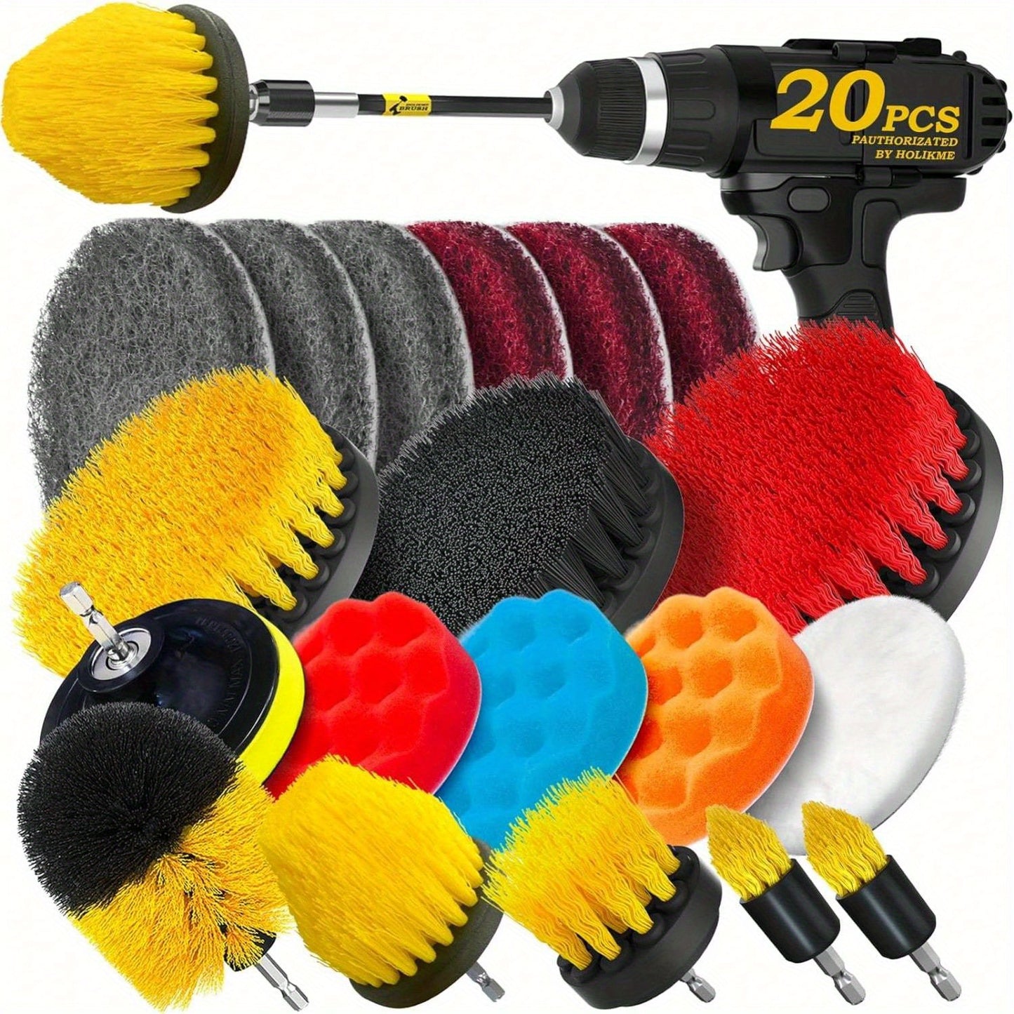 20 Pack Drill Brush Attachments Set Scrub Pads Buffing Pads