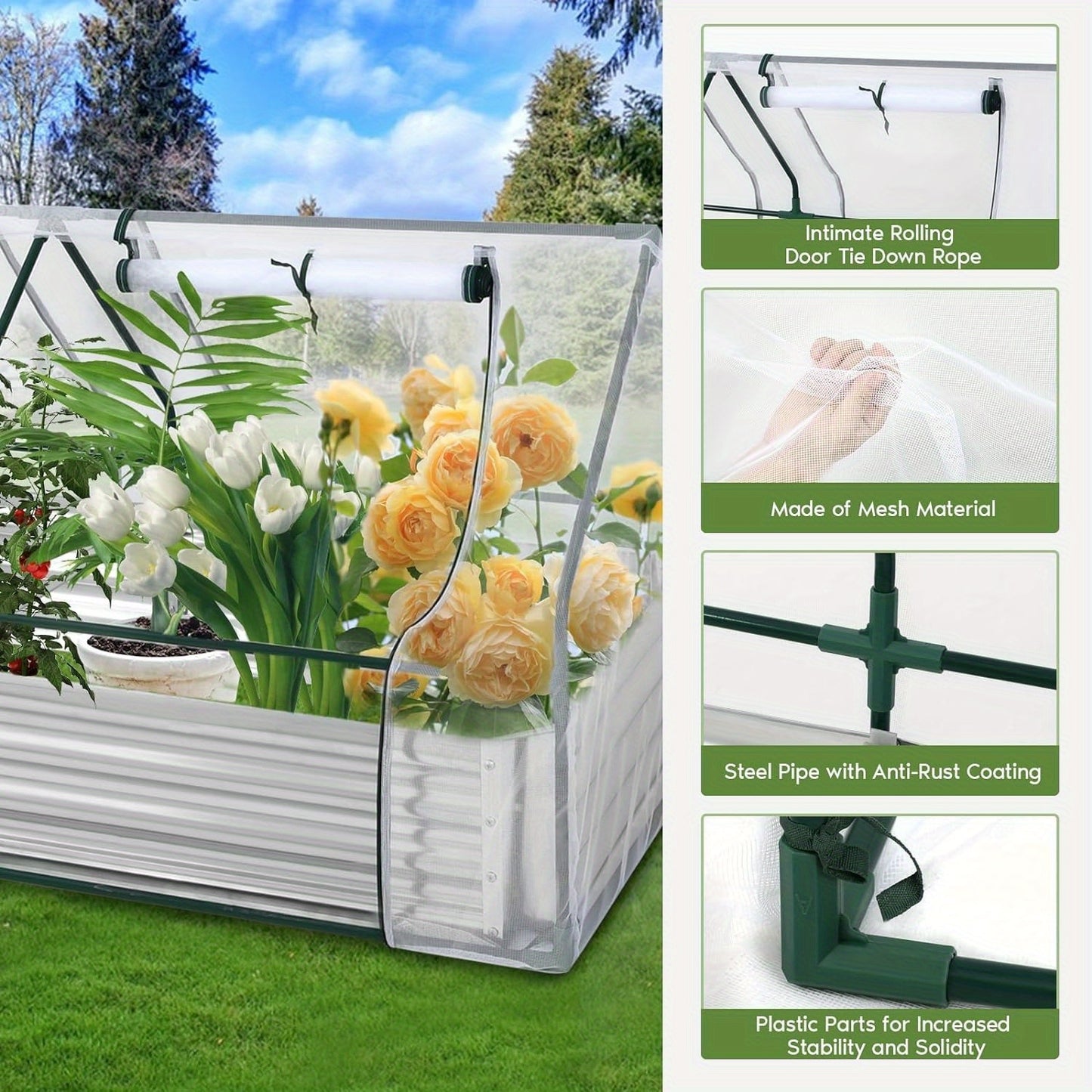 6x3x1FT Galvanized Raised Garden Bed with greenhouse