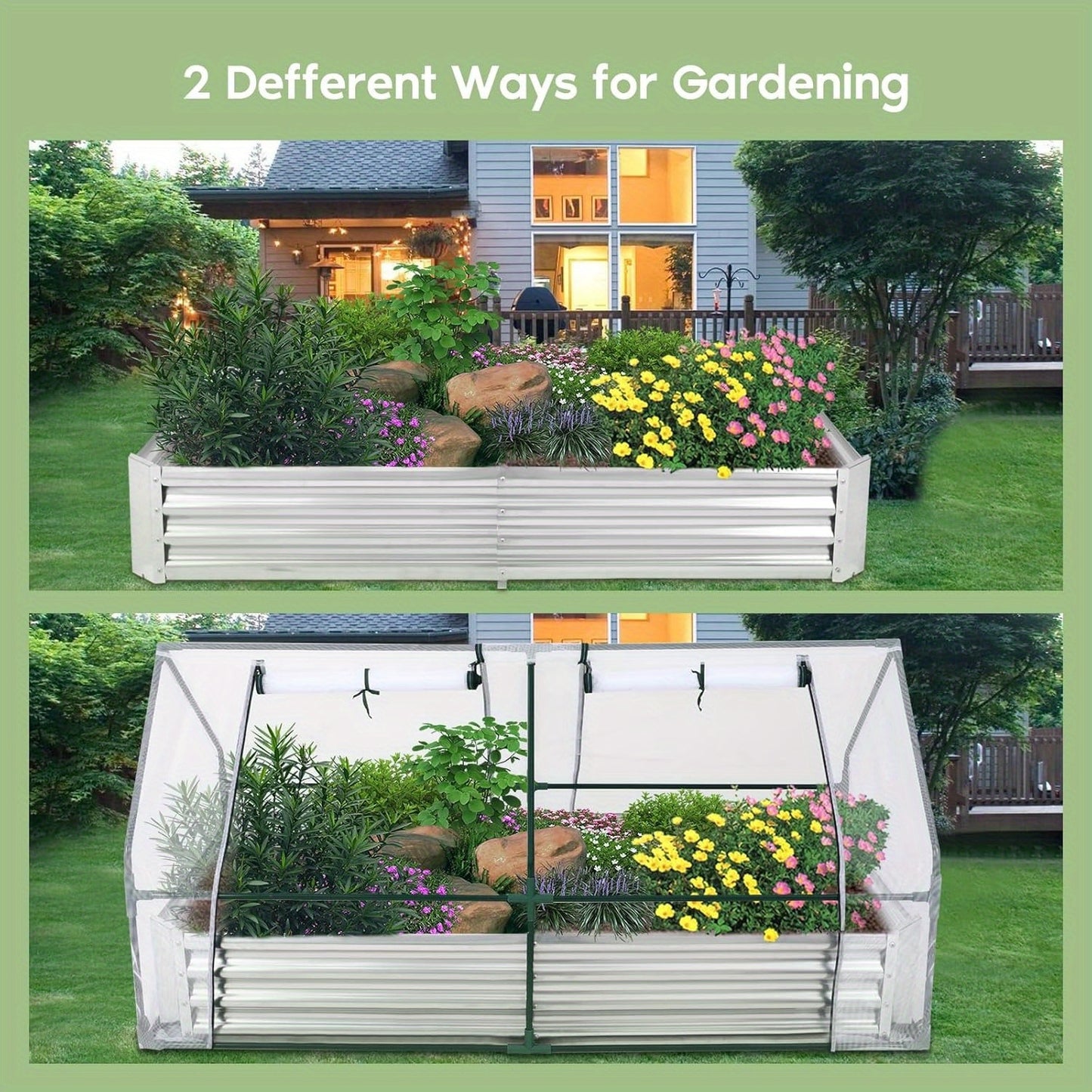 6x3x1FT Galvanized Raised Garden Bed with greenhouse