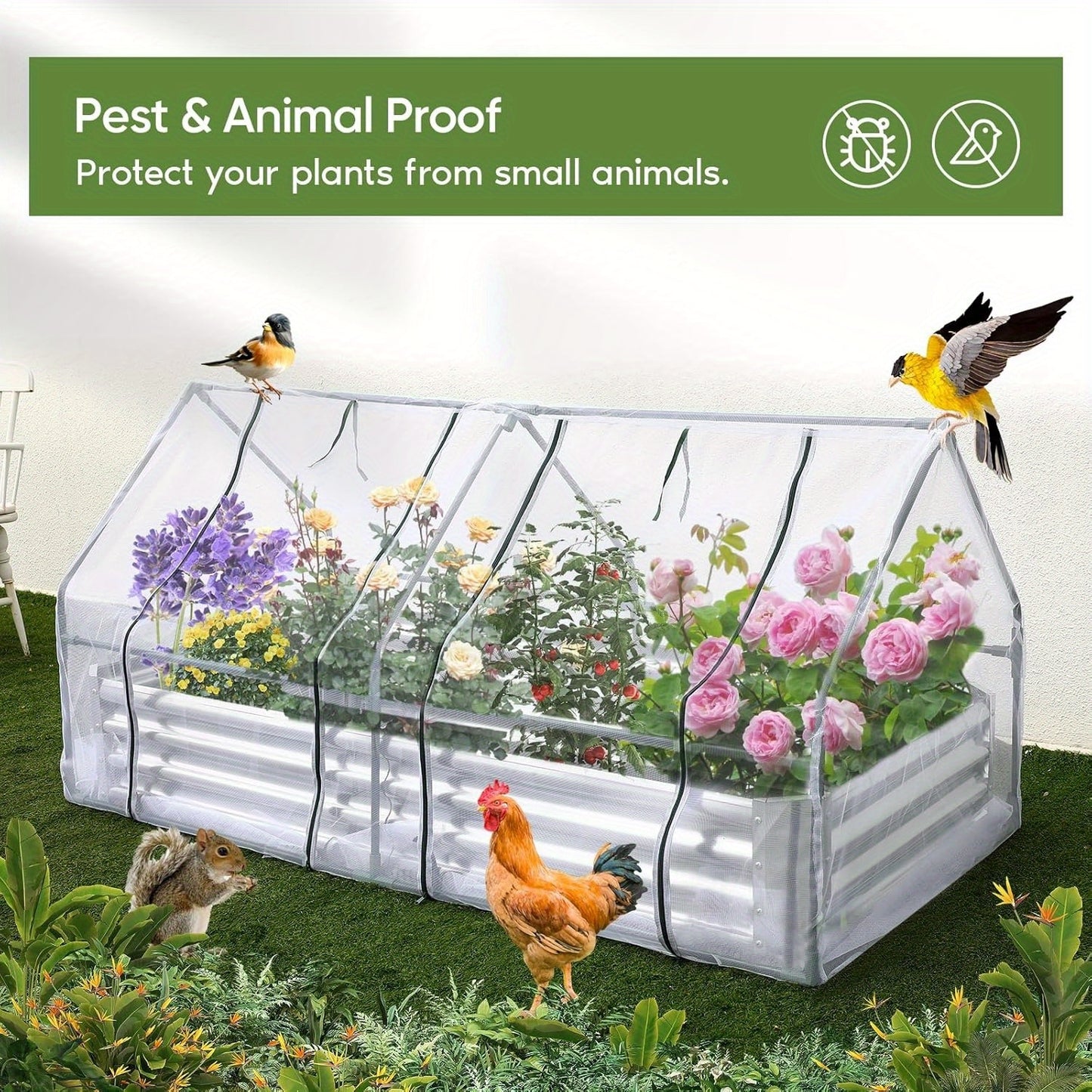 6x3x1FT Galvanized Raised Garden Bed with greenhouse