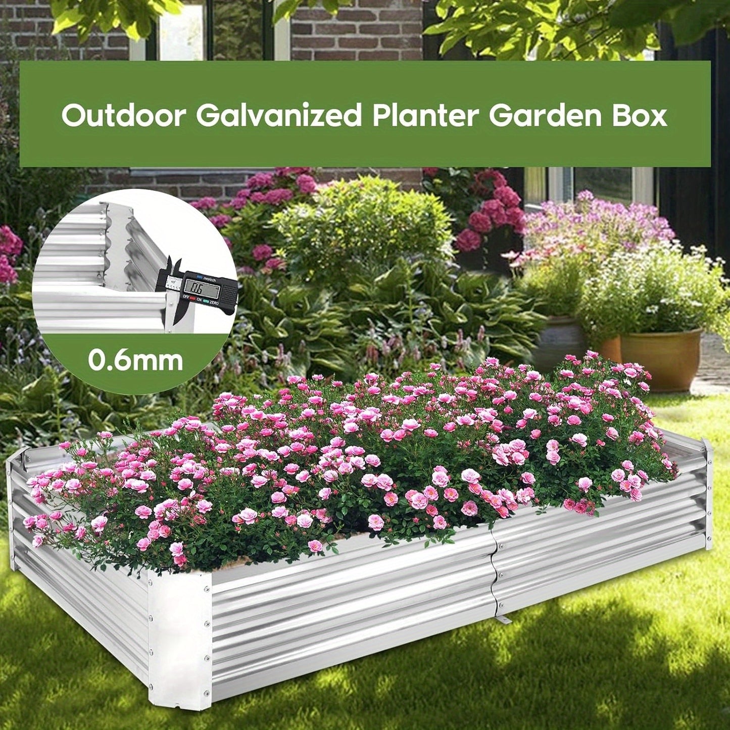 6x3x1FT Galvanized Raised Garden Bed with greenhouse