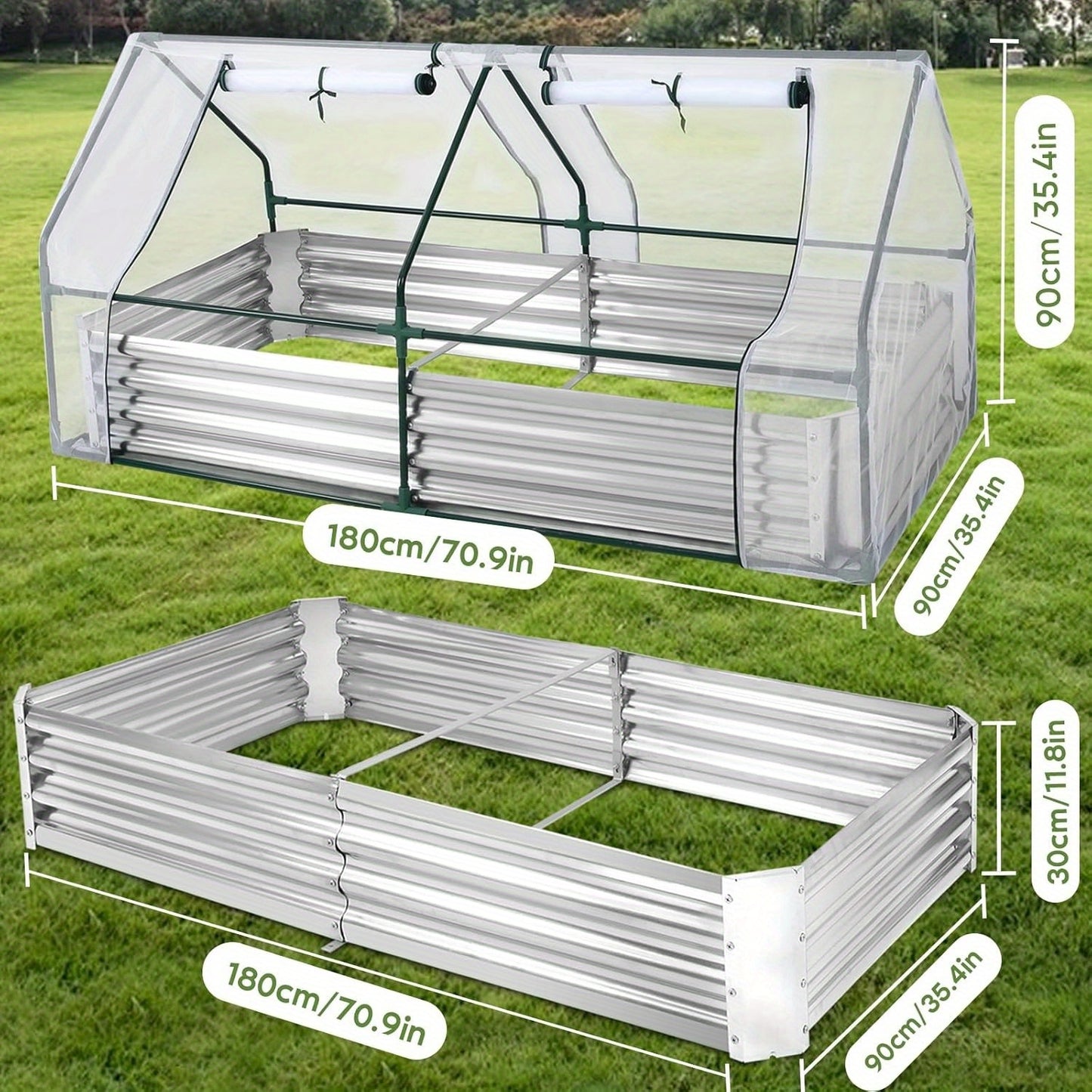 6x3x1FT Galvanized Raised Garden Bed with greenhouse