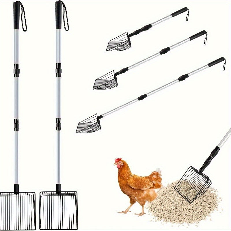 Heavy Duty 3 in 1 Chicken Manure Shovel Adjustable Long Handle Durable Metal Design Easy Screening for Pine Wood Pellets and Chicken Coop Cleaning Essential Tool for Poultry Care and Maintenance