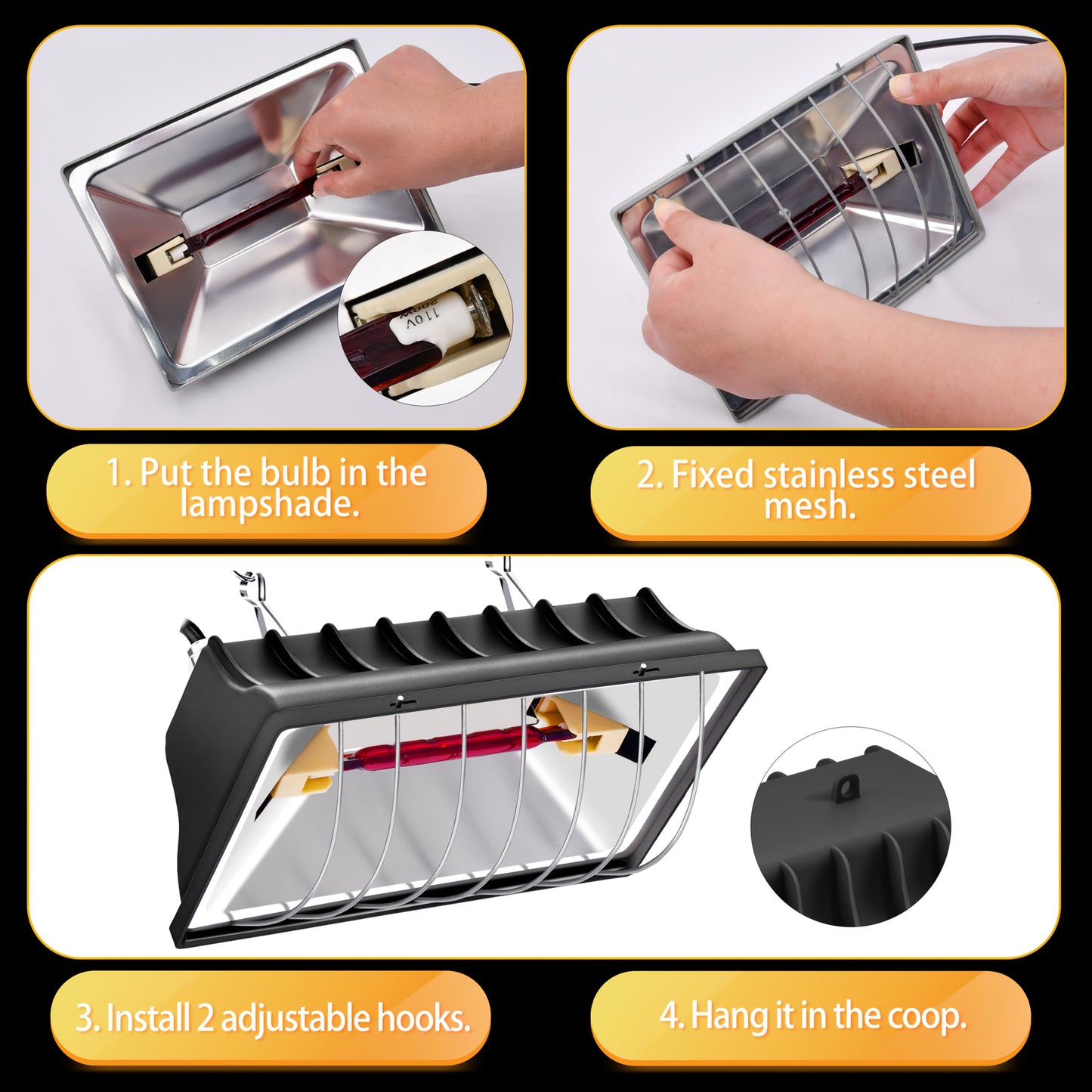 250W Chick Brood Heater with Adjustable Temperature and Height