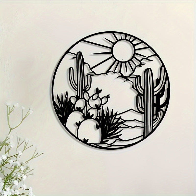 Desert Cactus Mountain Landscape Metal Wall Art for Home Decor