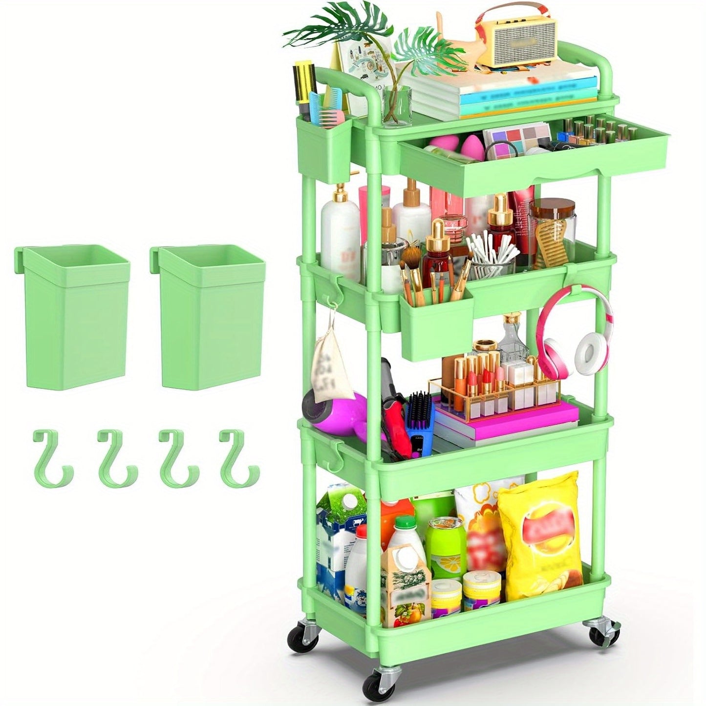 Rolling Utility Cart Organizer with Removable Drawer in White