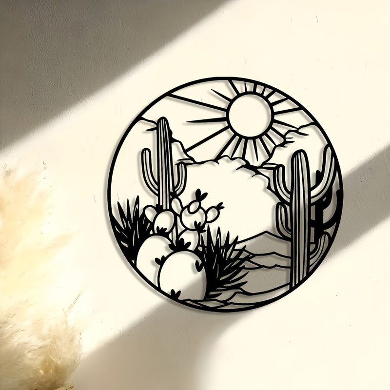 Desert Cactus Mountain Landscape Metal Wall Art for Home Decor