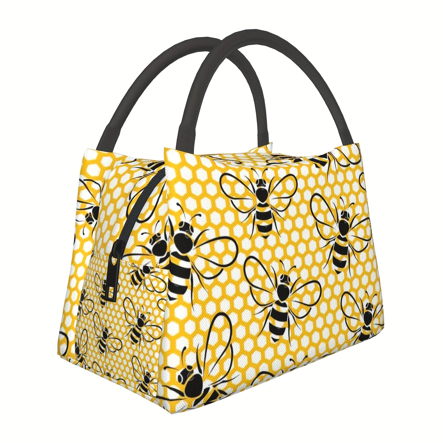 Bee Pattern Insulated Lunch Bag Portable Cooler Tote Gift