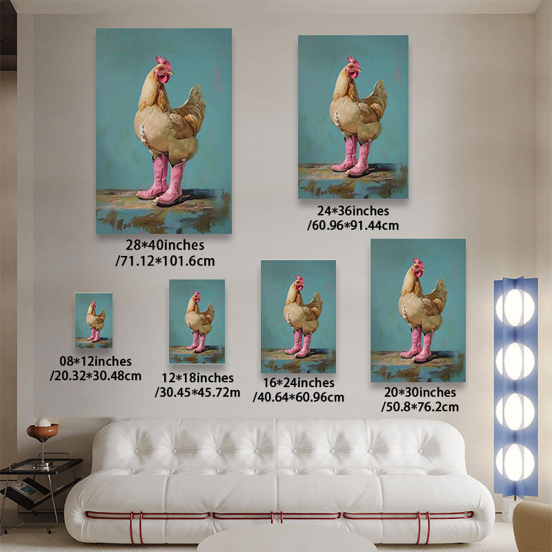 Whimsical Chicken in Pink Cowboy Boots Framed Canvas Art