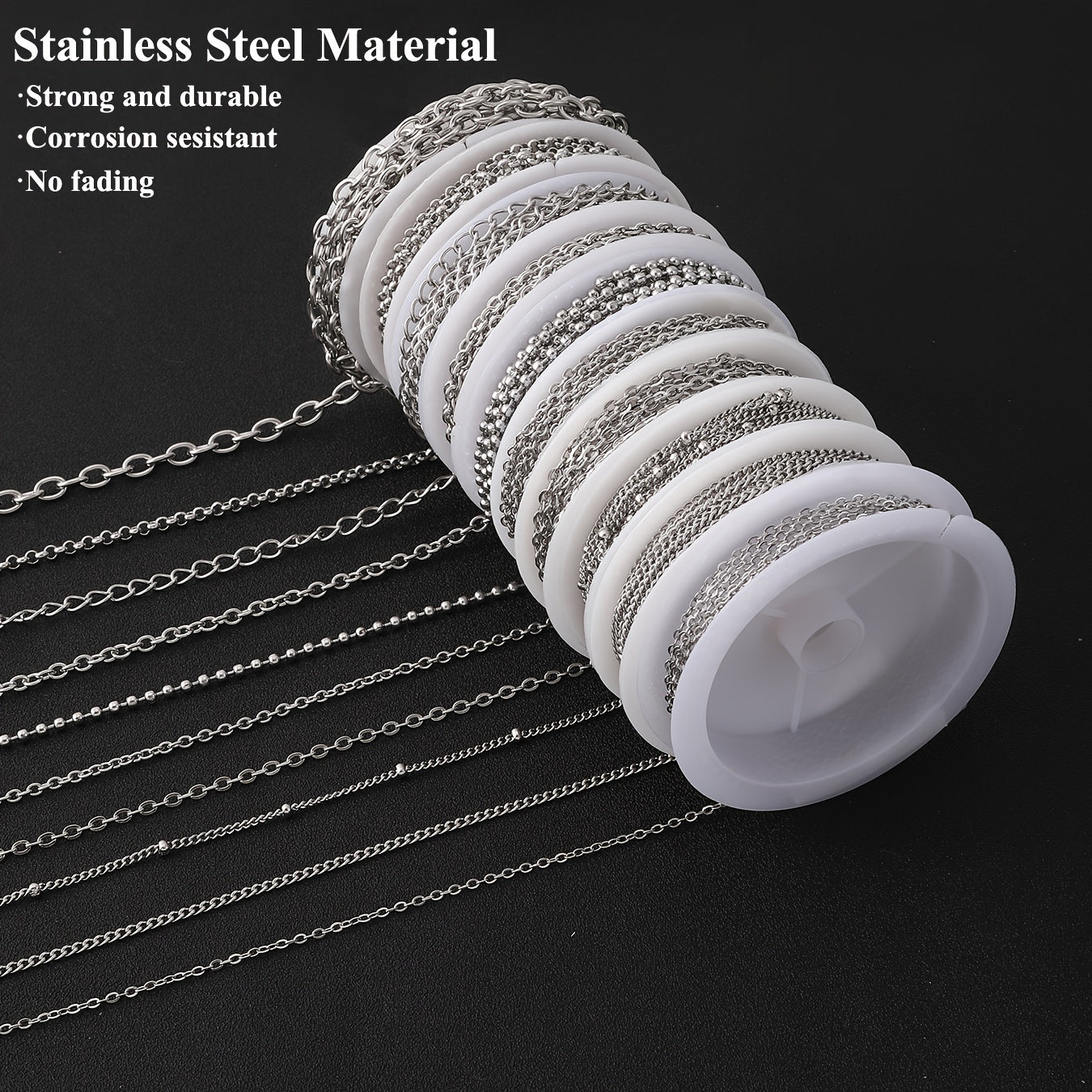 10 Rolls of 304 Stainless Steel Chain for DIY Jewelry Making