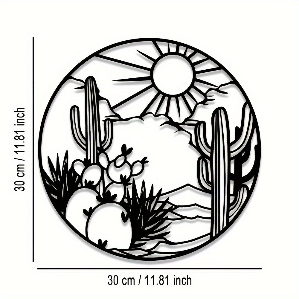 Desert Cactus Mountain Landscape Metal Wall Art for Home Decor
