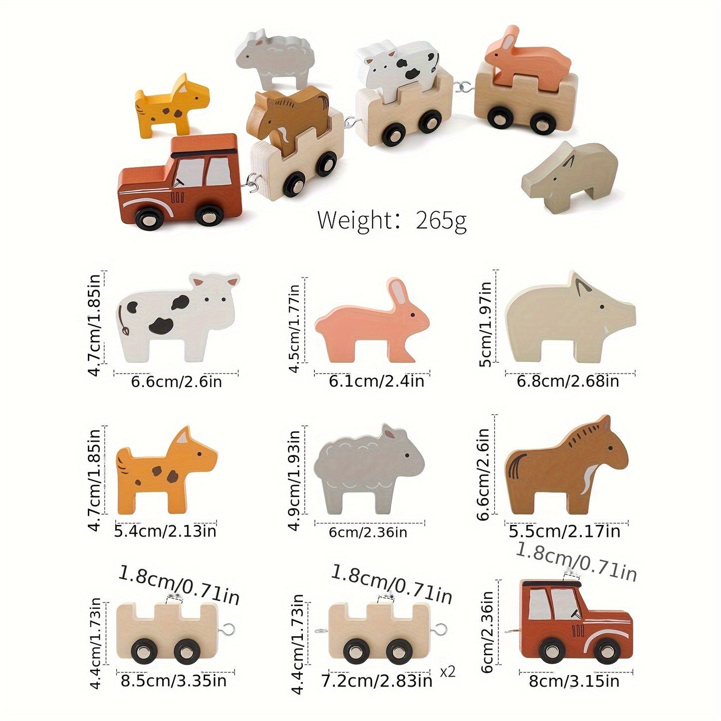 Wooden Farm Train Toy Set for Kids with Detachable Animals