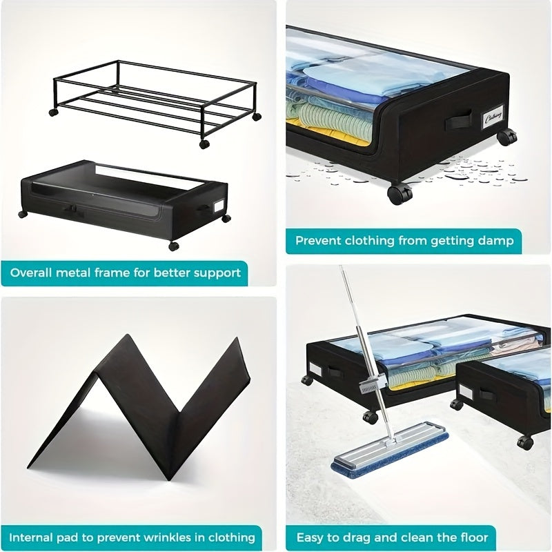 Large Capacity Under Bed Storage Bins with Wheels and Clear Lid