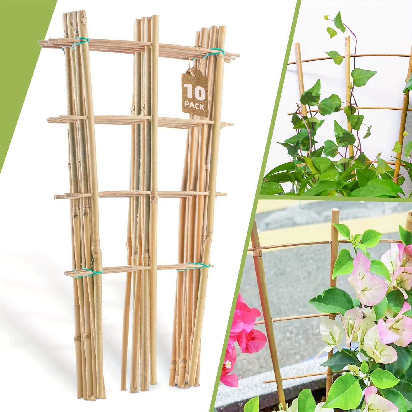 5 or 10 Pack Bamboo Trellis for Climbing Plants 16 Inch Natural Garden Fan Shaped Plant Support Bracket Suitable for Potted Plant Decoration