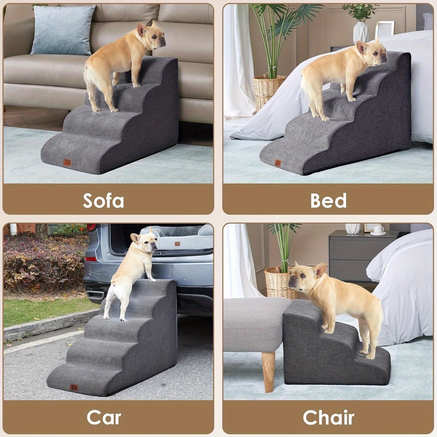 Curved 4-Step Dog Stairs Ramp for High Beds with Non-Slip Steps