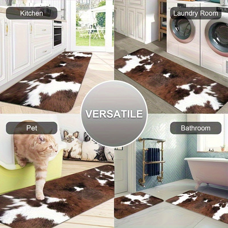 Brown and White Cow Print Kitchen Mat Set for Farmhouse Decor