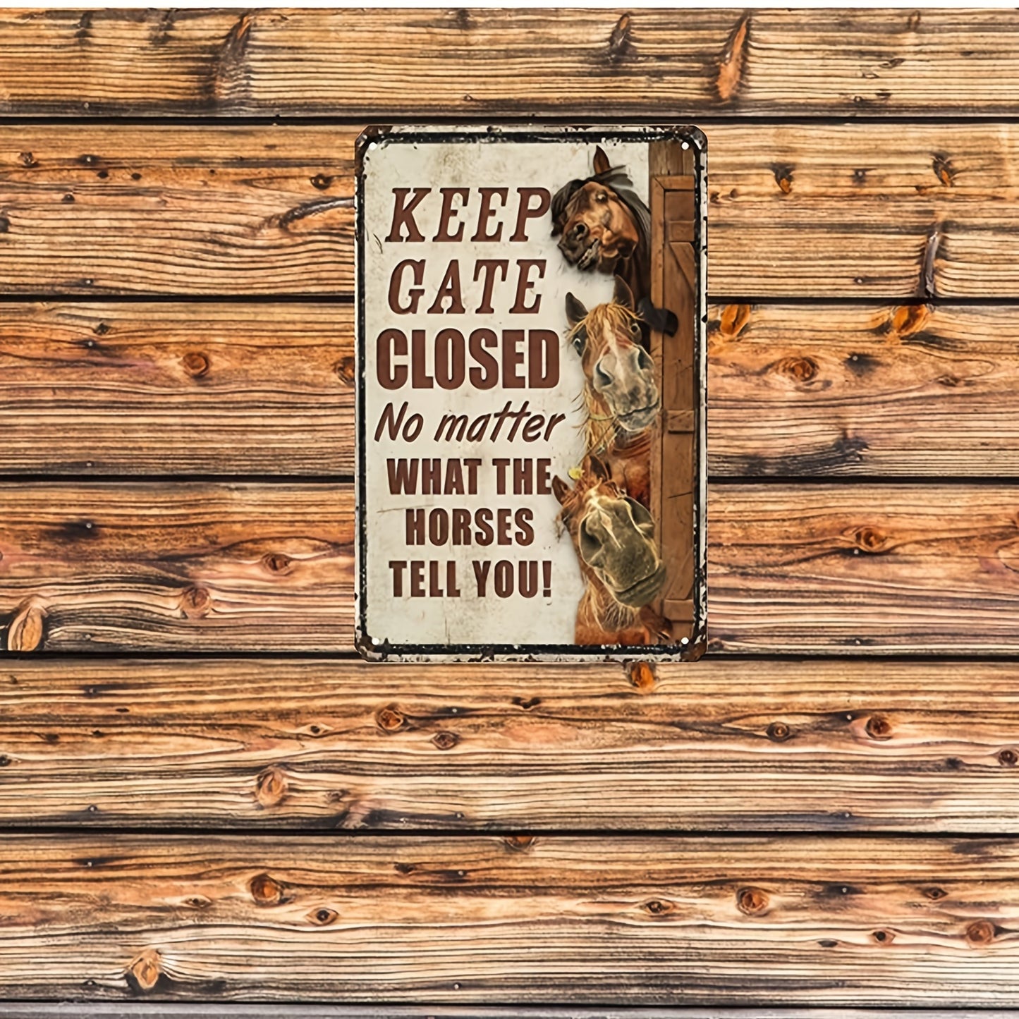Funny Horse Warning Sign Keep Gate Closed Durable Metal Decor
