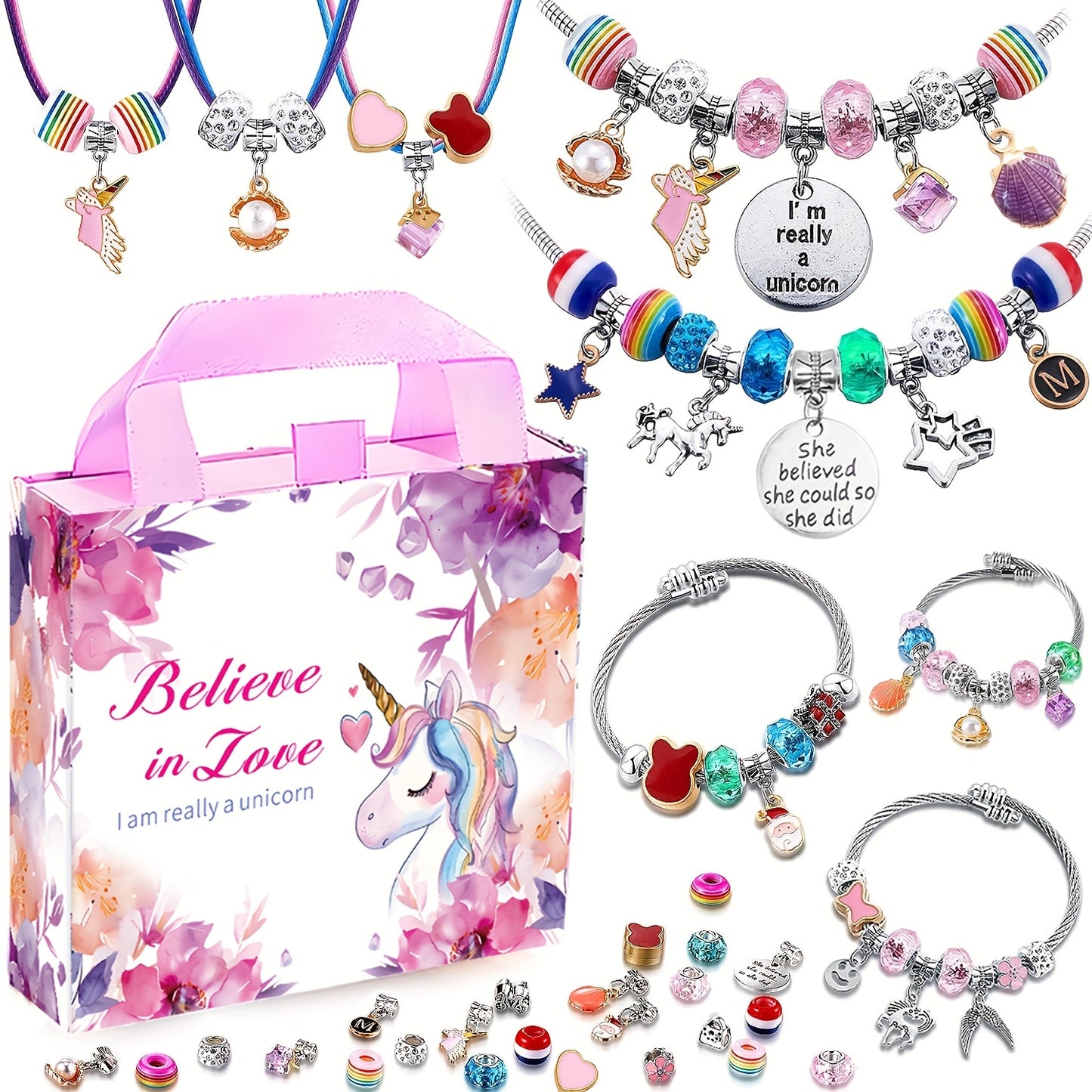60pcs Unicorn Charm Bracelet Making Kit for Creative Fun