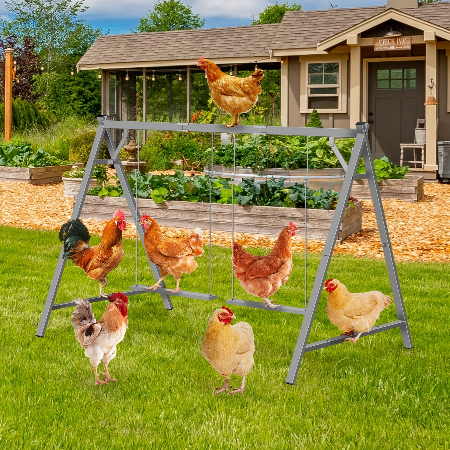 Chicken Perch Swing Set Durable Iron Alloy Platform for Hens