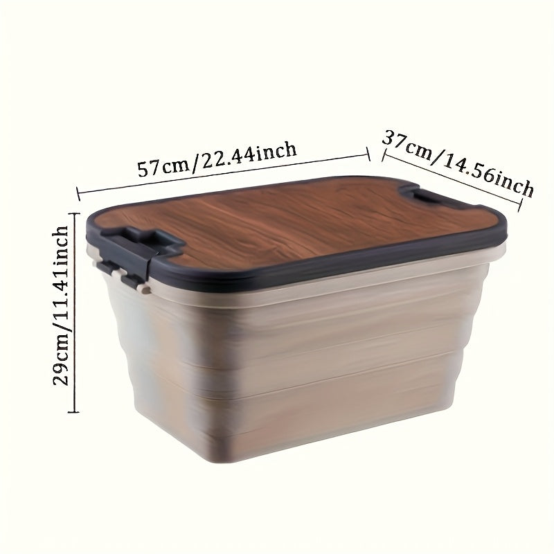 Outdoor Folding Storage Box with Thick Wooden Lid for Camping