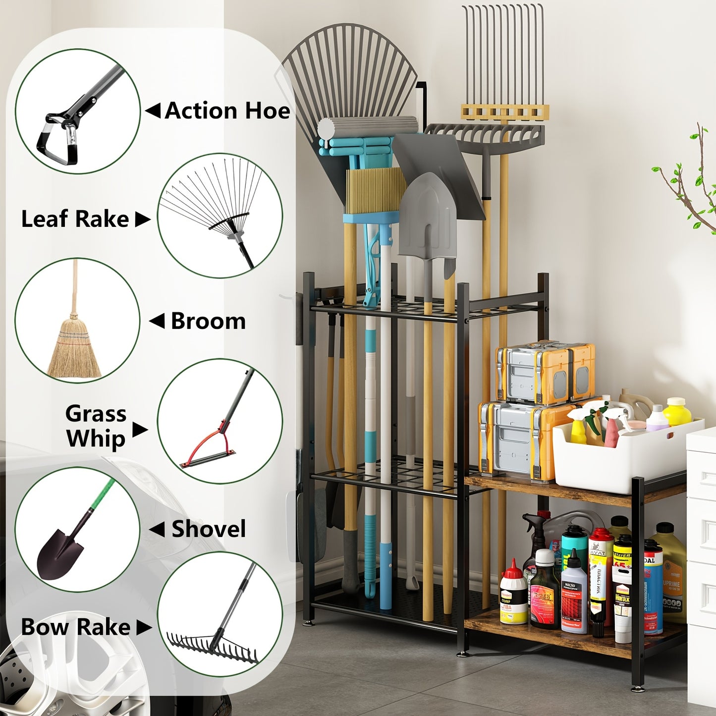 Heavy-Duty Metal Garden Tool Organizer for Long Handles