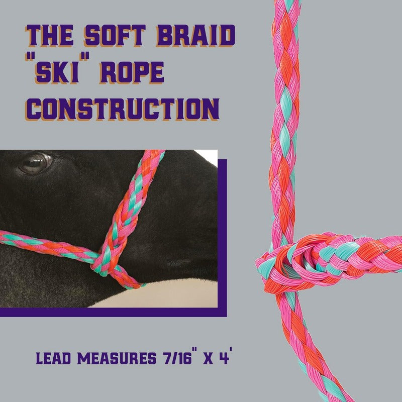 Adjustable Braided Pink and Blue Sheep Halter with Metal Ring