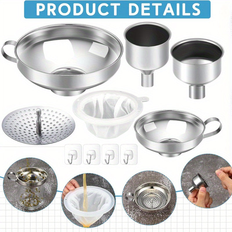 Heavy Duty Stainless Steel Funnel Set For Mason Jars 10Pc