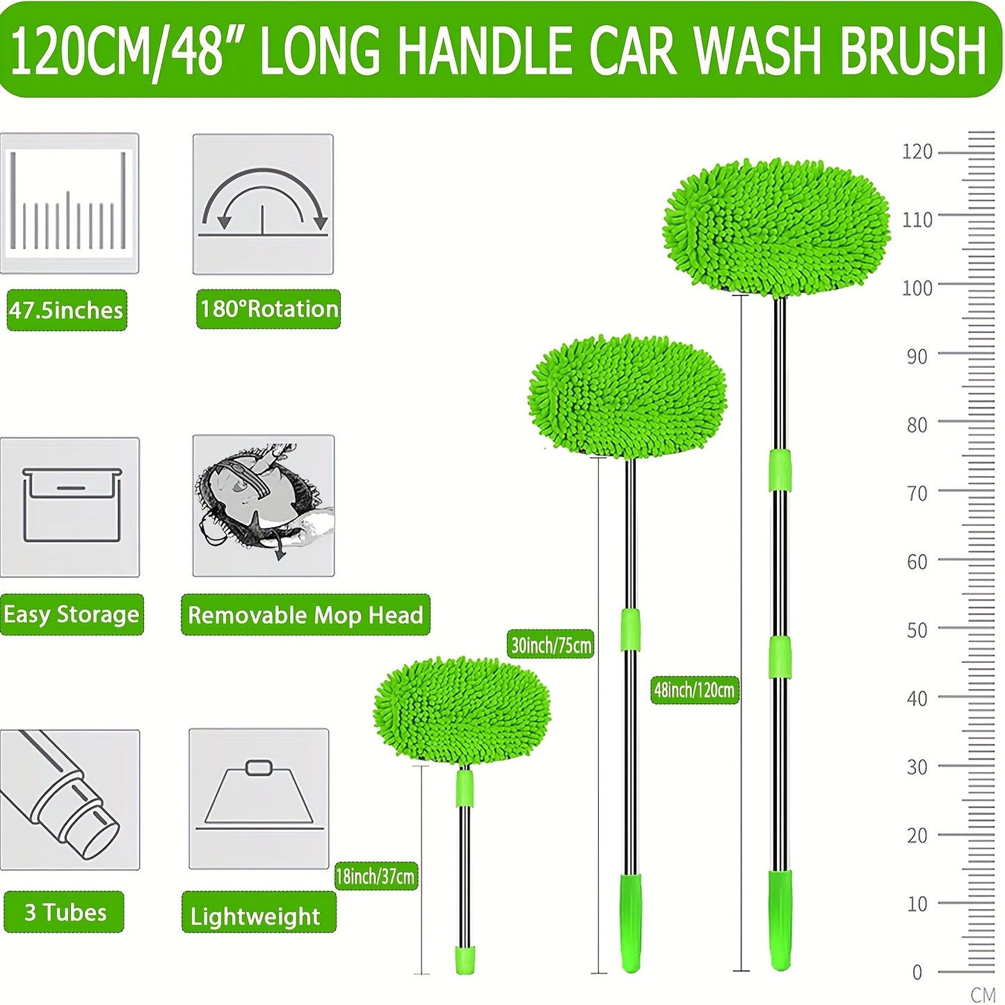 48 Inch Long Handle Car Wash Brush Kit with Microfiber Mop Heads