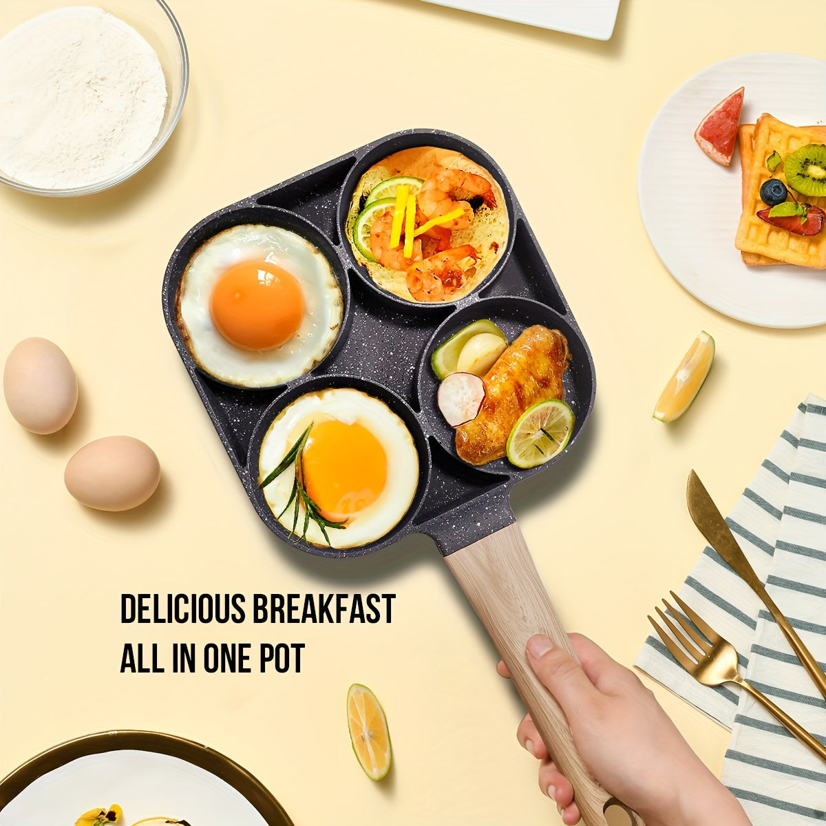 Premium Non Stick Breakfast Skillet with Wooden Handle