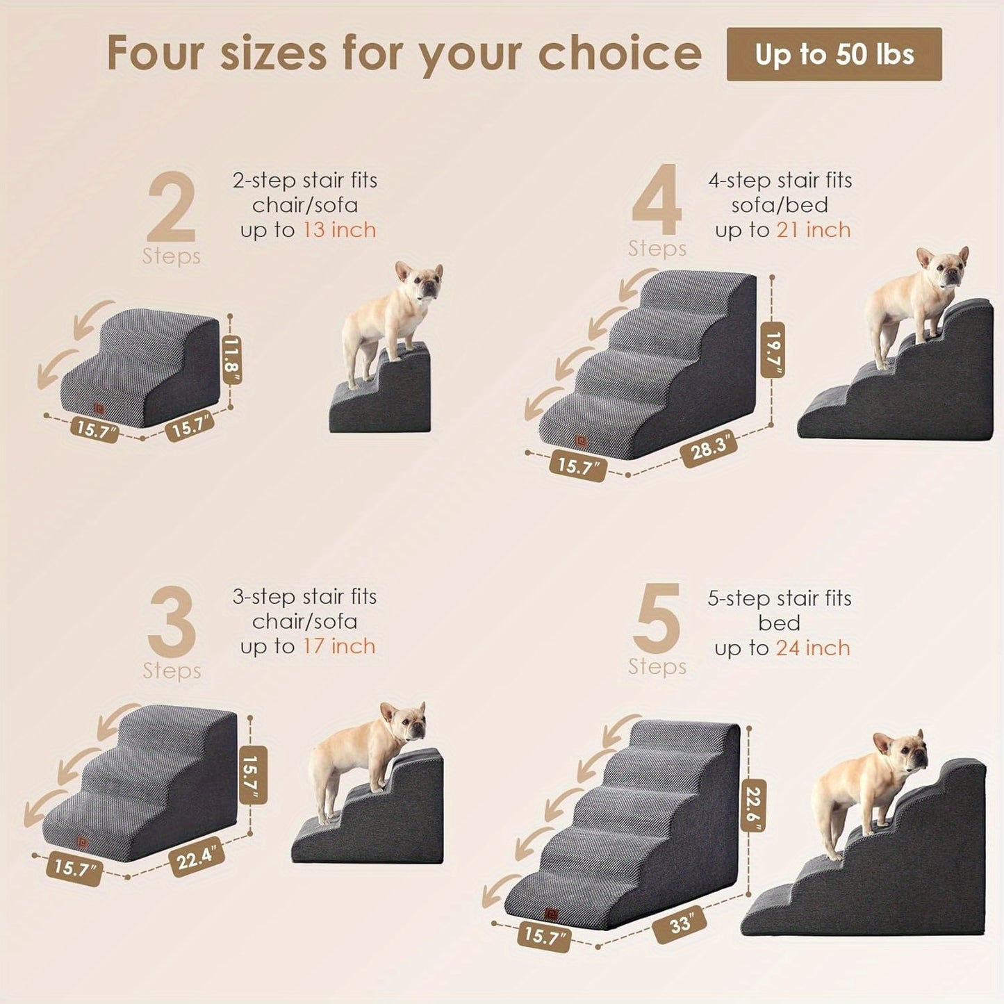 Curved 4-Step Dog Stairs Ramp for High Beds with Non-Slip Steps