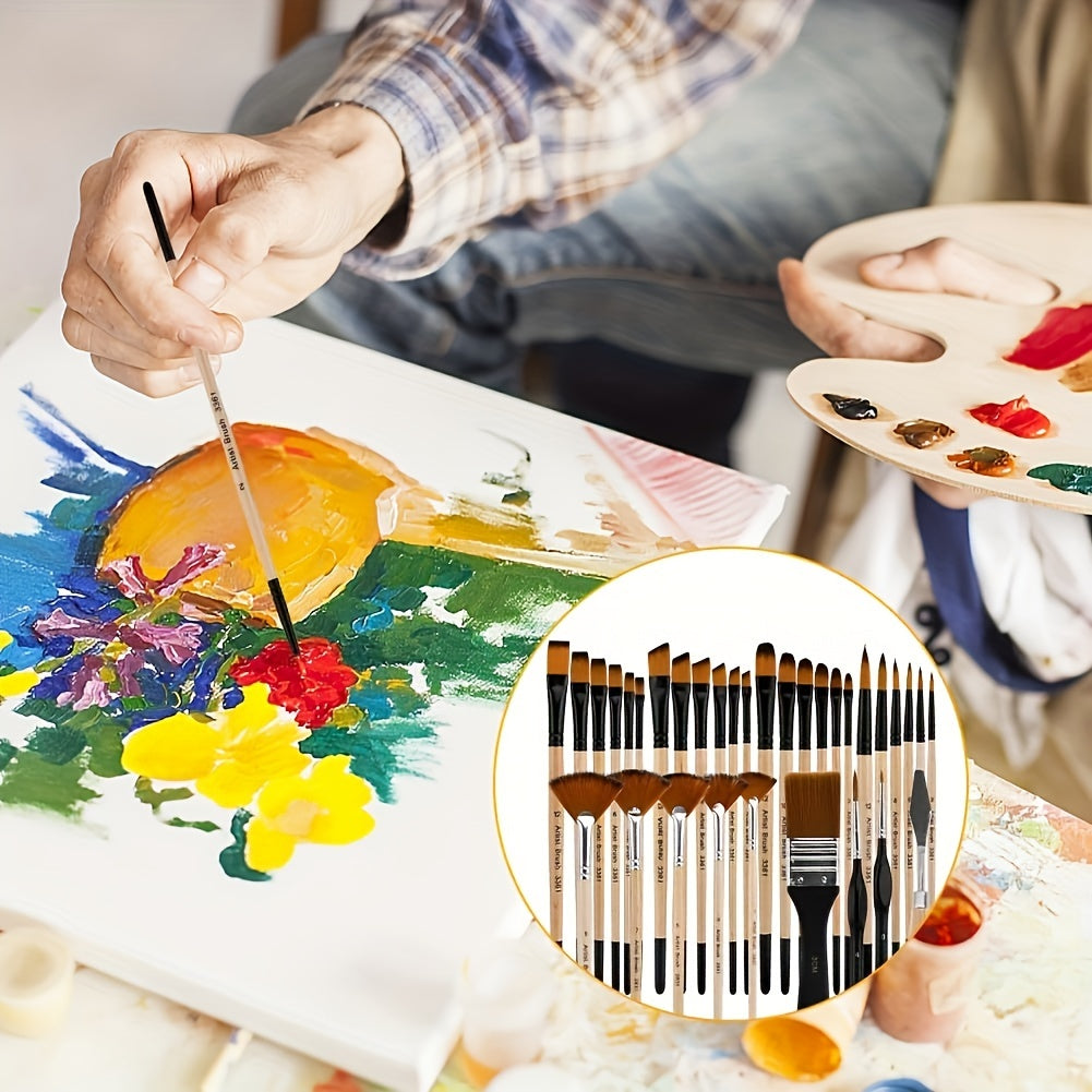 32 Piece Nylon Brush Set for Acrylic Oil and Watercolor Painting
