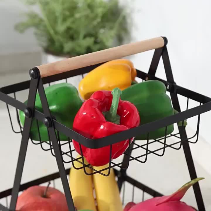 Two Tier Countertop Fruit Basket With Open Wire Design