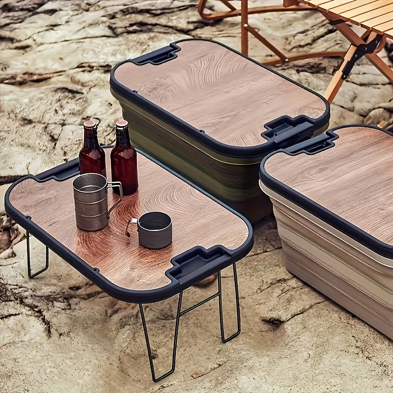 Outdoor Folding Storage Box with Thick Wooden Lid for Camping