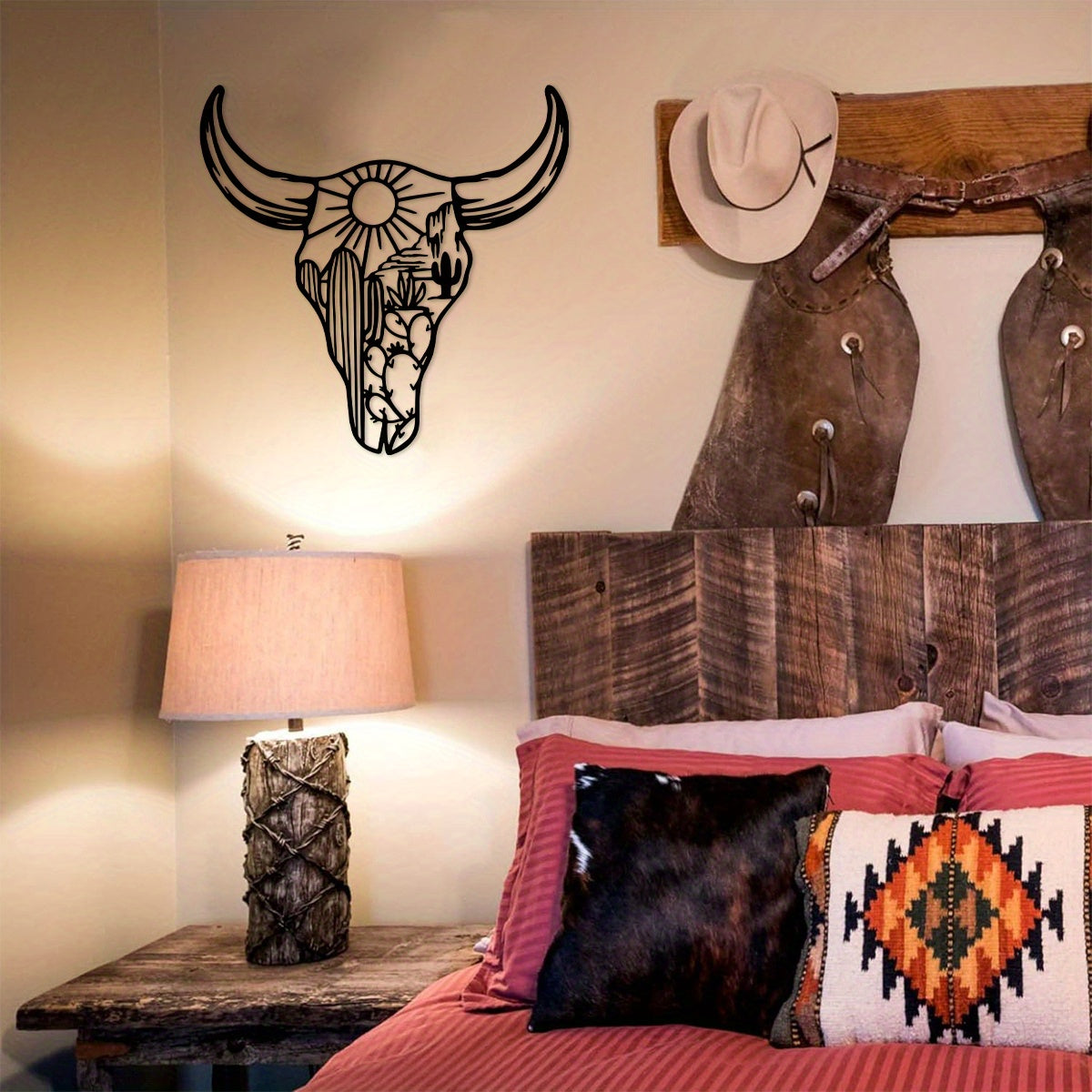 Metal Western Cow Skull Wall Art Decor for Rustic Home