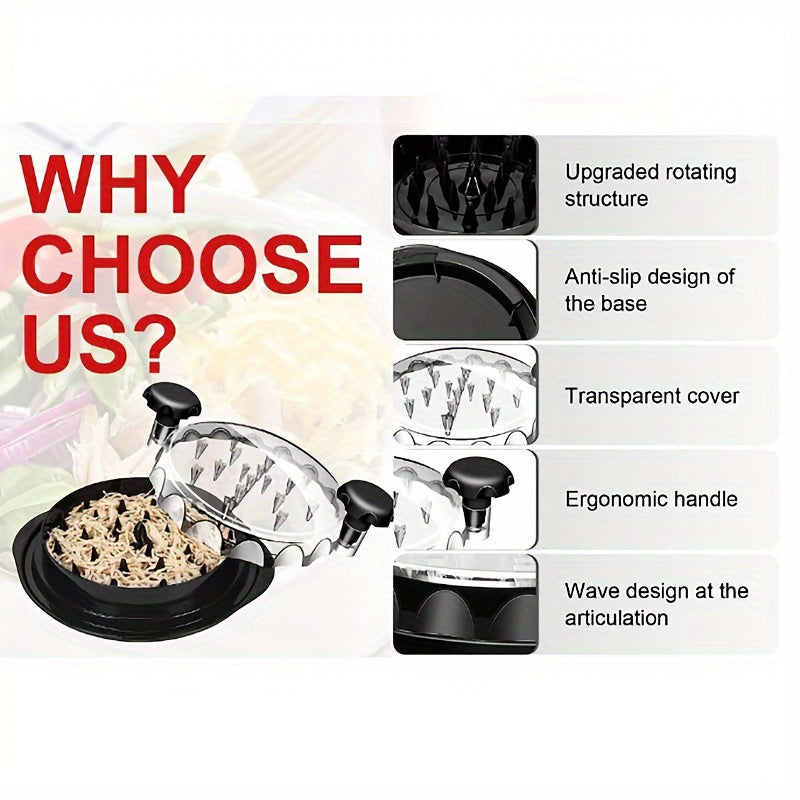 Ergonomic Meat Shredder Tool with Non-Slip Base and Cover