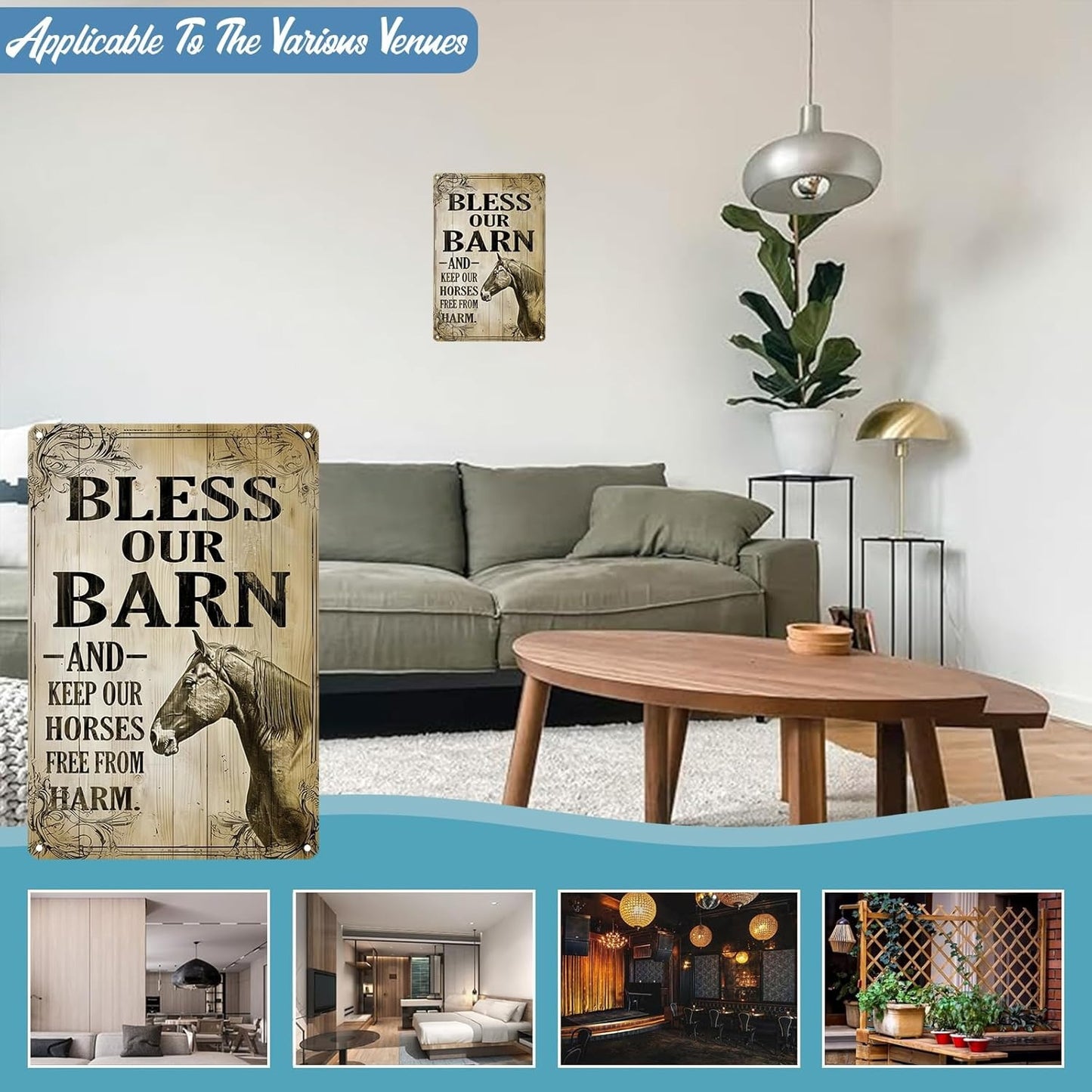Bless Our Barn Horse Metal Sign Classic Wall Decoration 12x8 Inch