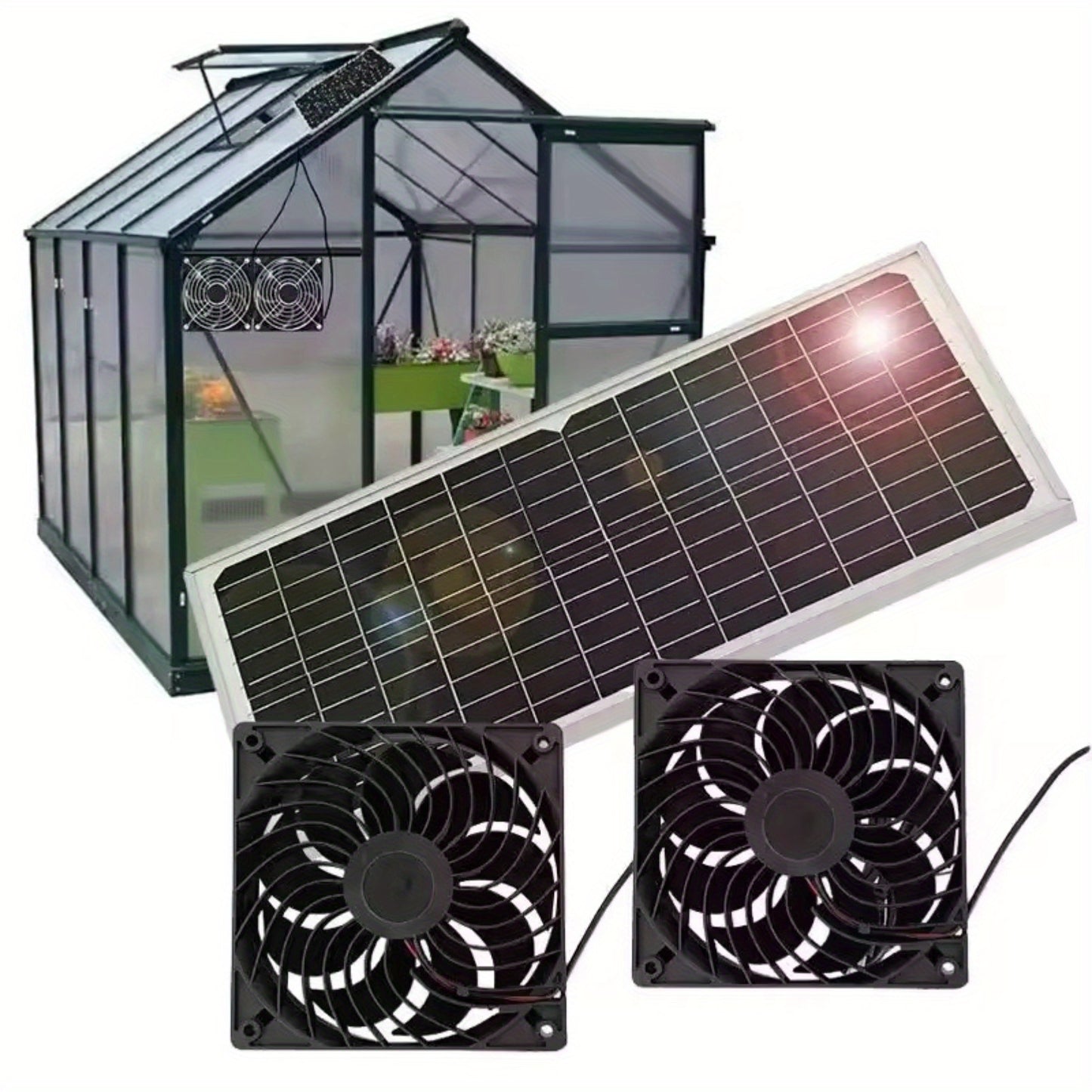 Solar Exhaust Fan Kit with 16W Panel for Greenhouse and Shed