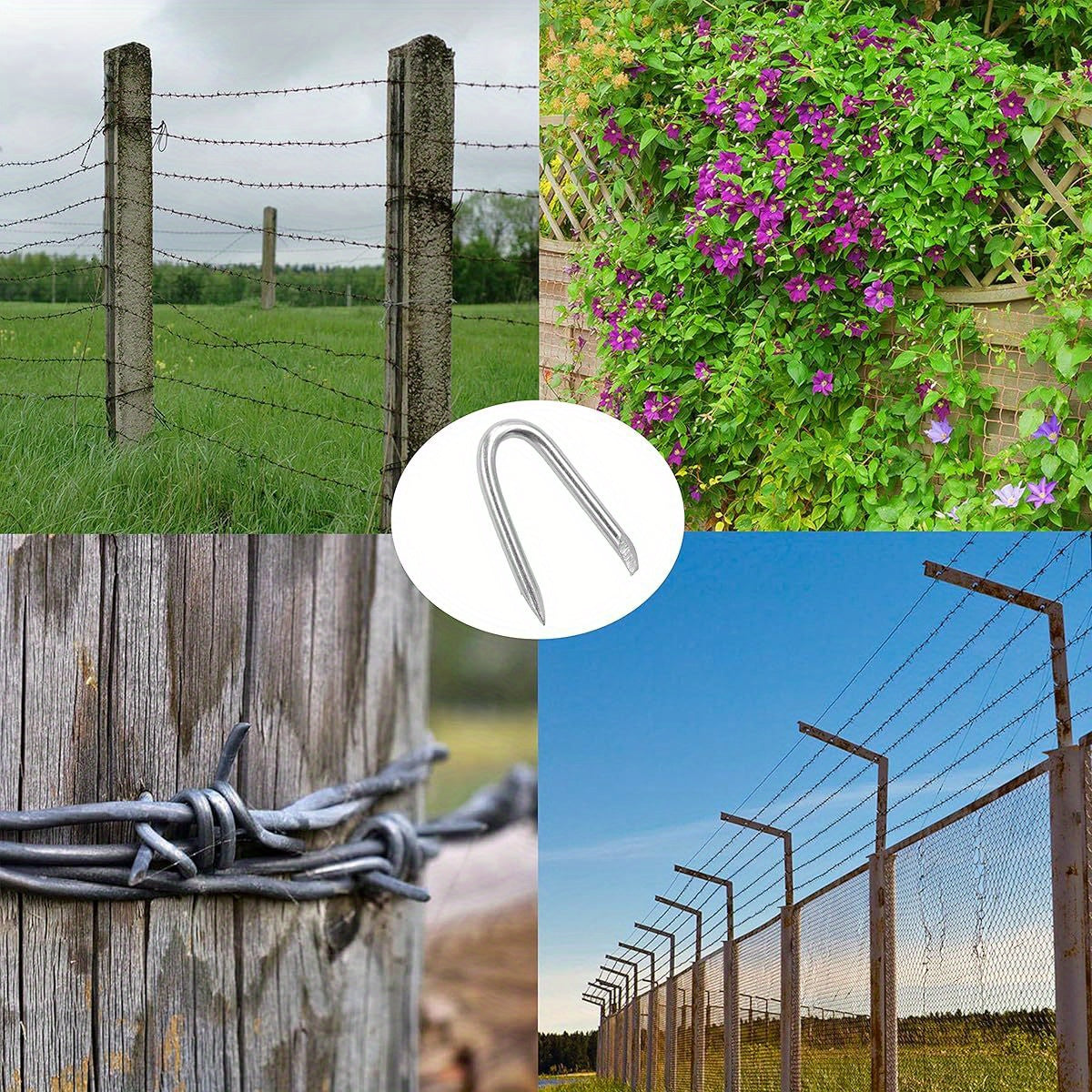 Omotool Steel Wire Fencing Staples 200 Pieces Galvanized U Shaped Fasteners Nails for Wire Mesh and Woven Fencing