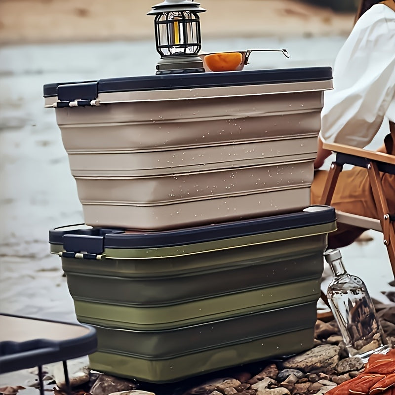 Outdoor Folding Storage Box with Thick Wooden Lid for Camping