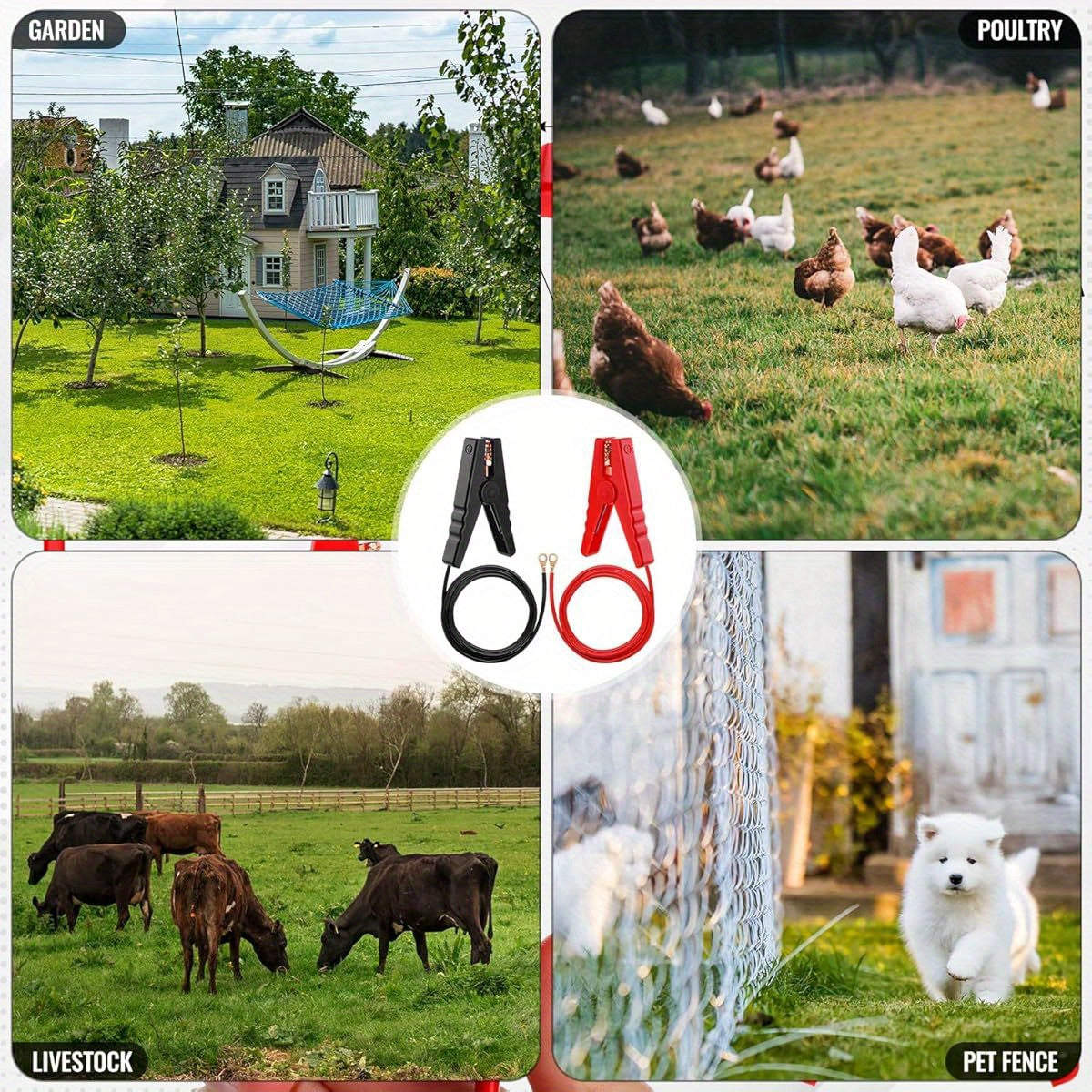 3.3 FT Electric Fence Wire Connect Solar Electric Fence Charger Fencing System Electric Fence Copper Wire with Alligator Clip for Electric Fence Energizer Farm Fence