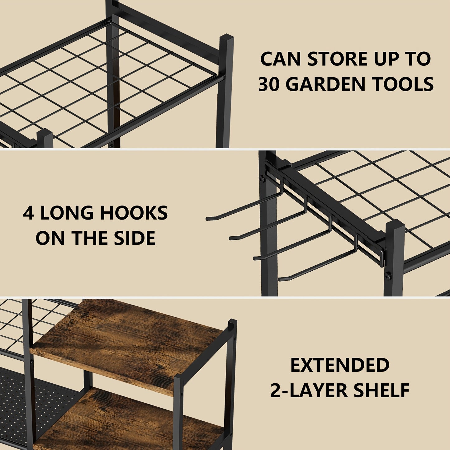 Heavy-Duty Metal Garden Tool Organizer for Long Handles